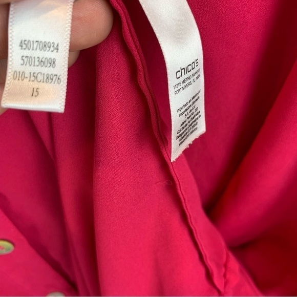 Chico's  sz 3/XL Hot Pink Fuchsia Oversized Short Sleeve Button Up Blouse - Picture 6 of 7